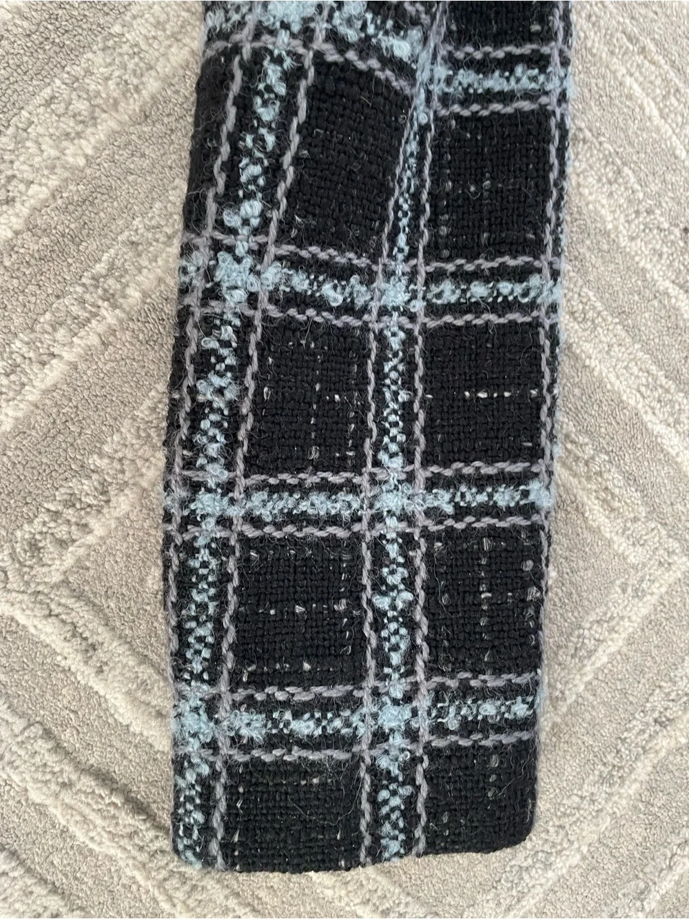 CHANEL Black and Light Blue Plaid Tweed Blazer
